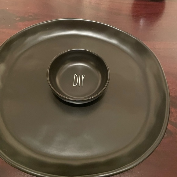 NIB Rae Dunn chips salsa dip bowl veggie ceramic platter tray matte black 14inch - Picture 5 of 8